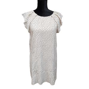 Zara Basic Cream/Black Linen Blend Polka Dot Short Sleeve Day Mini Dress S
